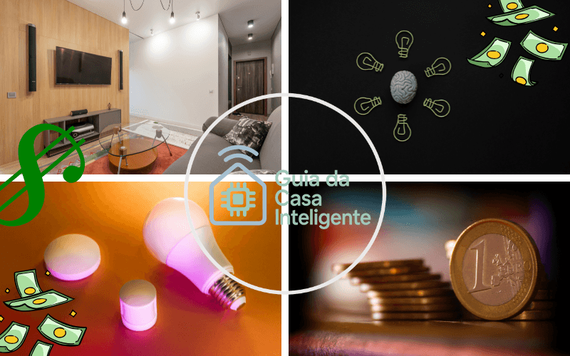 Casa inteligente sustentável Lâmpadas inteligentes permitem o controle total da iluminação, economizando energia e criando diferentes atmosferas.