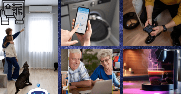 App de casa inteligente em um celular, mostrando controle centralizado de luzes e temperatura.