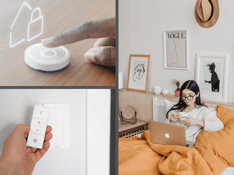 Smart plug conectado controlando abajur em quarto inteligente